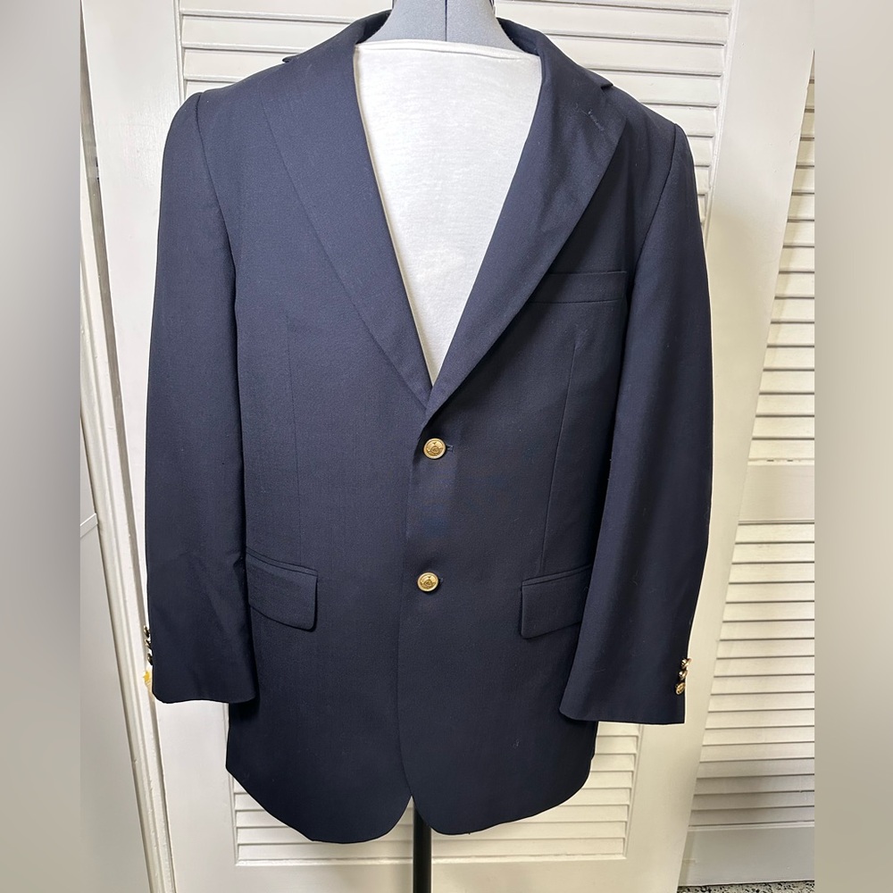 Alan Flusser Navy Blazer with Gold Buttons coat of Arms